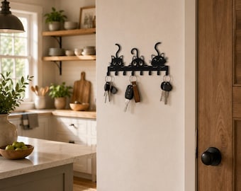 Cat Key Organizer, Metal Entryway Hook Rack, Hallway Storage, Home Wall Decor, Pet Lover Gift, Housewarming, Mail & Coat Hooks