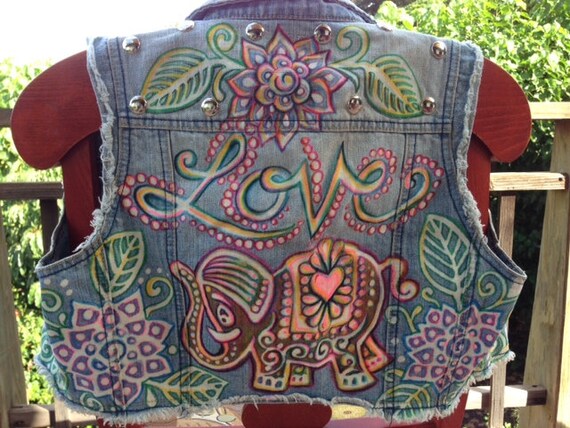 Lucky in love hand-bleached up-cycled denim jacket/vest | Etsy