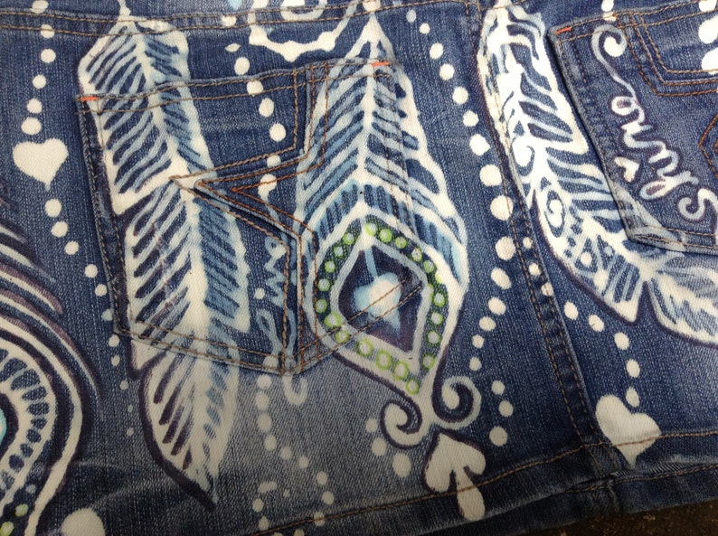 Colorful Feather Design on Upcycled Denim Miniskirt - Etsy