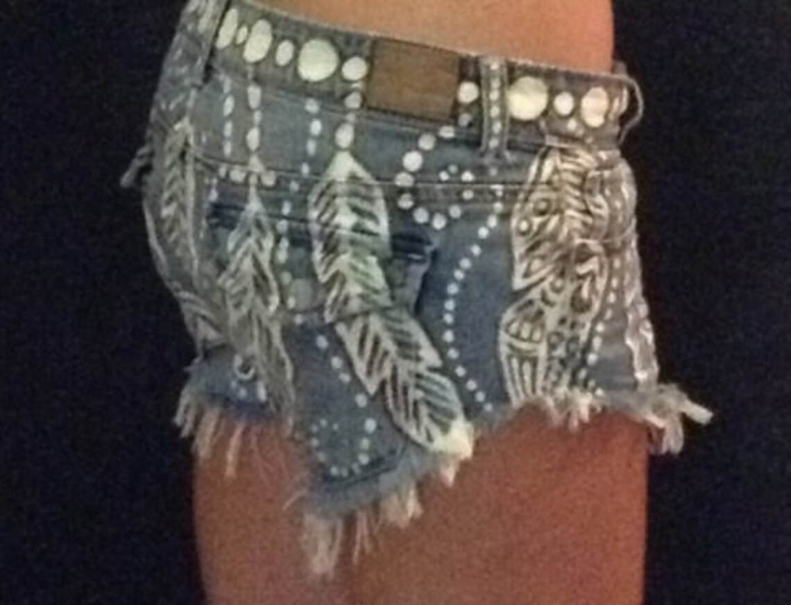 Hand Painted Upcycled Feather Shorts Size Medium Etsy