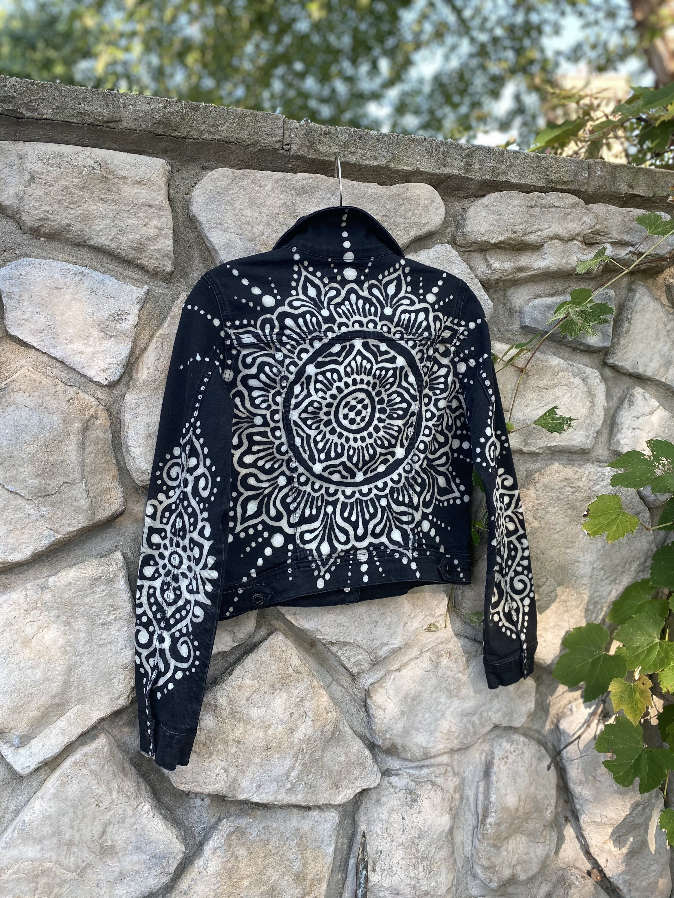 Black Denim Jacket W Mandala Design Available for Custom