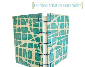 Hardcover Watercolor Journal Sketchbook with Fabriano Cotton Hot pressed paper and Open (Lay flat) Spine, Coptic Notebook Gift for artist