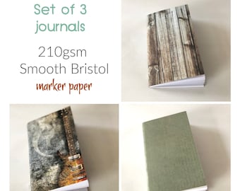 Set of 3 marker Journals with 210gsm/90lbs smooth Bristol Paper, TN Insert Refill, Small Sketchbook for gel pen,marker, ink, Pocket Notebook