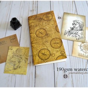 Travelers Notebook Insert with pockets and watercolor paper, Travel Journal Sketchbook with journaling spots, Gift for artist traveler