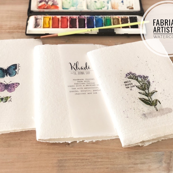 Watercolor Lay Flat Journal Sketchbook with Fabriano Artistico Rough, Illustrator Travel Cahier, Pressed Flower Collage Diary Artist Gift
