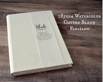 Cotton Watercolor Hardcover Sketchbook, Organic Travel Notebook, Artist Blank Book, Art Journal with 285 gsm (130 lbs) Fabriano Cotton Blend