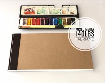 Cuaderno de bocetos grande de acuarela, tapa dura, formato horizontal (15 x 29 cm) con papel de acuarela de 63 kg. Regalo creativo para Urban Sketcher.