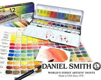 Original  Daniel Smith Watercolor Set 12 Colors in Metal Palette, Hand Poured Half Pan Godets Extra Fine Professional Paint, Artist Gift Set