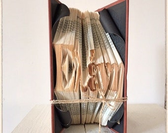 Personalized folded book in Greek, Name Folded in a Vintage Book, bookfolding art in Greek, book art gift, Greek wedding decor book folding