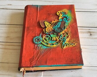 Diary Journal Book with decorated pages, Gypsy Soul Memory Keeping Artist Notebook Gift, Travel Scrapbook Album, Boho Wedding GuestBook