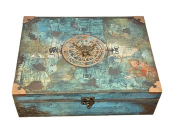 Pirate treasure chest wooden box, Nautical Gift for sea lover cosplay accessory, Small storage box trinket case, Caribbean Pirate Skull Box