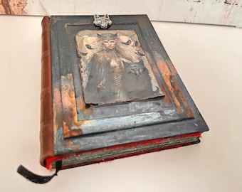 The Valkyrie Junk Journal Diary Book with decorated pages, Blue Epic Women Warrior Memory Album Notebook, Wedding Guest Book, Gift for her