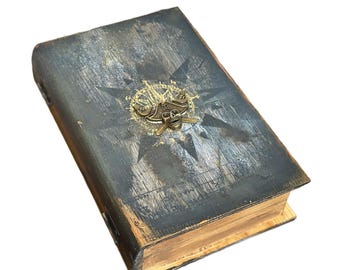 Nautical Compass Pirate Wooden Book Box, Gift for Sea Lover Captain, Sailor, Jewelry Trinket Case, Hidden treasure Jolly Pirate Wedding Prop