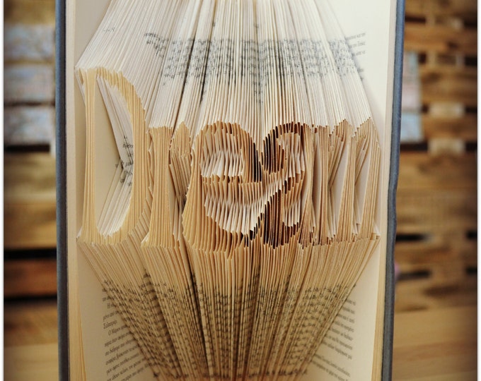 Personalized folded book for gift. Βookfolding art with your name or word, book art gift, book folding gift for wedding decor, bookish gift