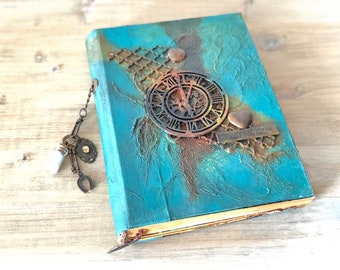 Steampunk Junk Journal Diary book with decorated pages, Industrial Wedding Guest Book, Scrapbook Album, Memory Keeping Gift for Writer Poet