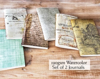 Set of 2 Watercolor Journals, Travelers Notebook Refill, Small Art Journal Sketchbook, Pocket Notebook, Midori insert Travel Gift for Artist