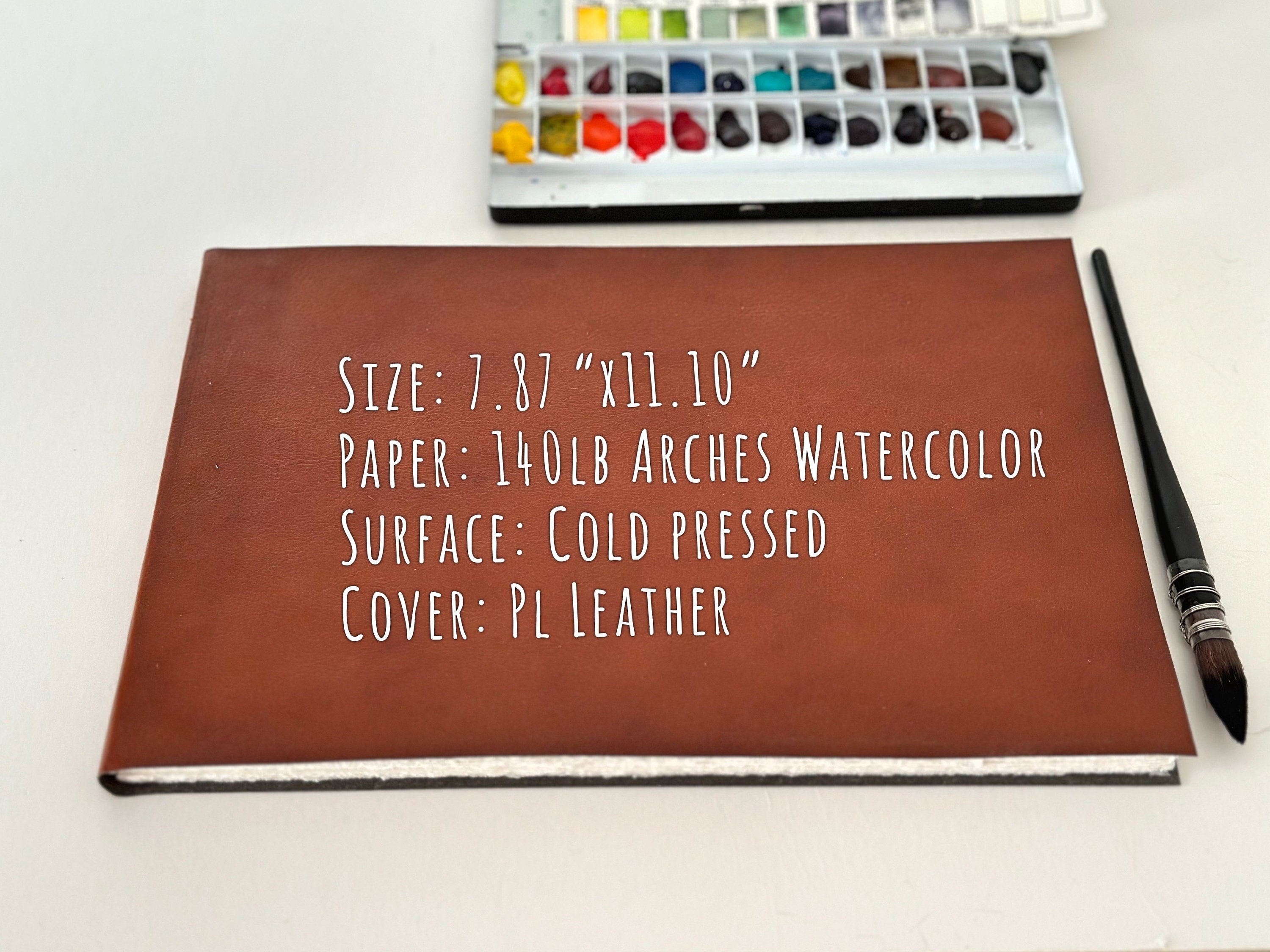 Watercolor Journal Sketchbook With 140lb Cotton Fine Arts Paper Fabriano  Artistico & PL Leather Cover, Softcover Travel Journal Artist Gift 