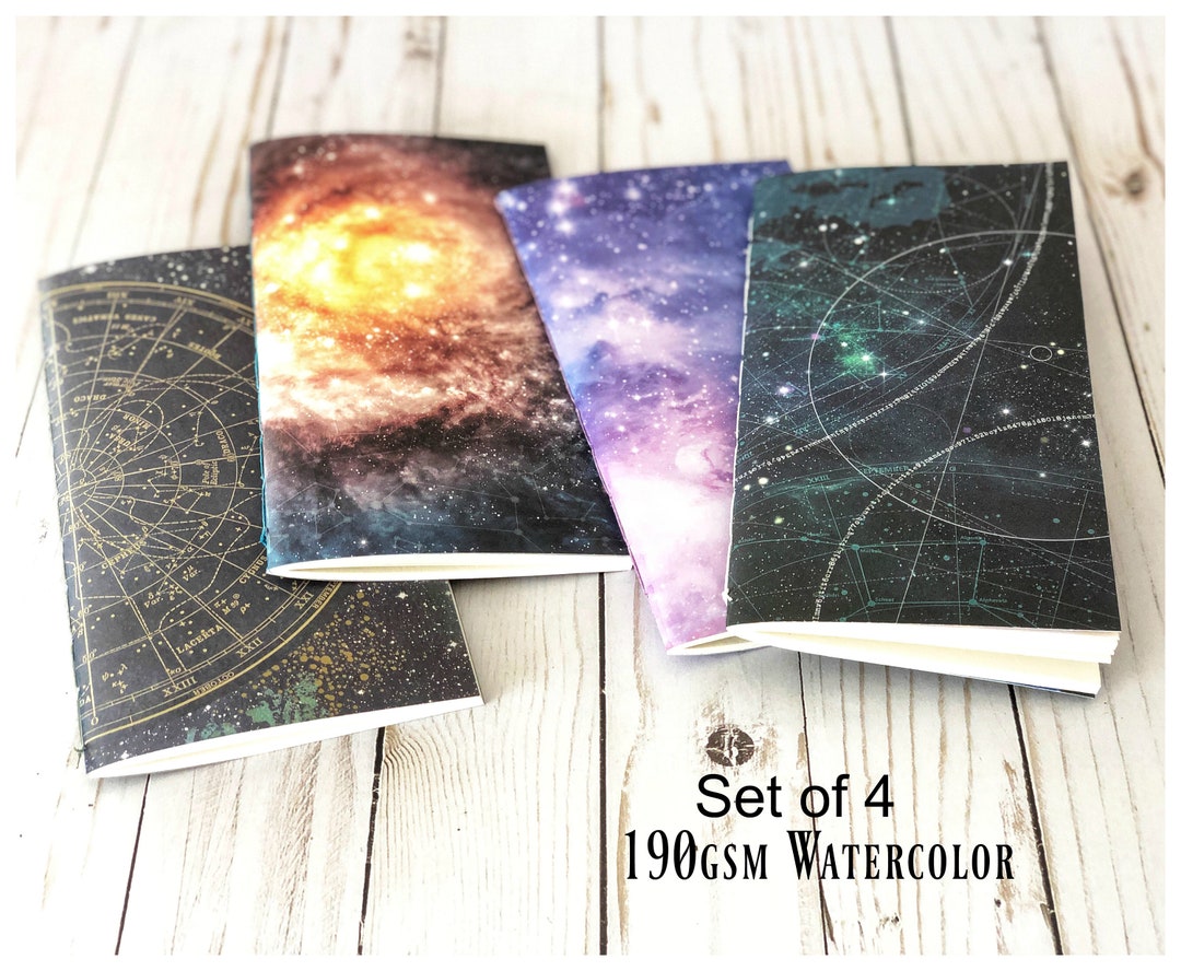 Set of 4 Watercolor Journals Sketchbooks With Astronomy Night Etsy