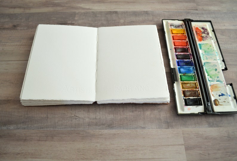 Watercolor Journal Sketchbook with 140lb Cotton Fine Arts Paper Fabriano Artistico & PL Leather Cover, Softcover Travel Journal Artist Gift image 5