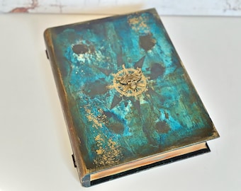 Nautical Compass Pirate Wooden Book Box, Gift for Sea Lover Captain, Trinket Jewelry Case, Hidden Treasures Chest, Pirate Wedding Larp Prop