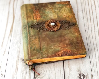 Rusty Steampunk Junk Journal Diary Scrapbook with decorated pages, Wedding Guest book Memory Keeping Album, Vintage Writing Notebook Gift