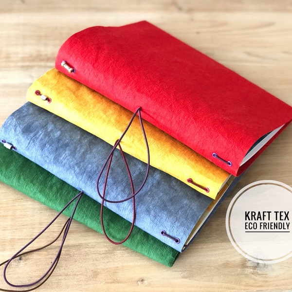 A5 Refillable Journal Kit with Dyed Eco-Leather Cover with pockets & 2 inserts, Large Fauxdori Travel Sketchbook Cahier Planner Artist Gift