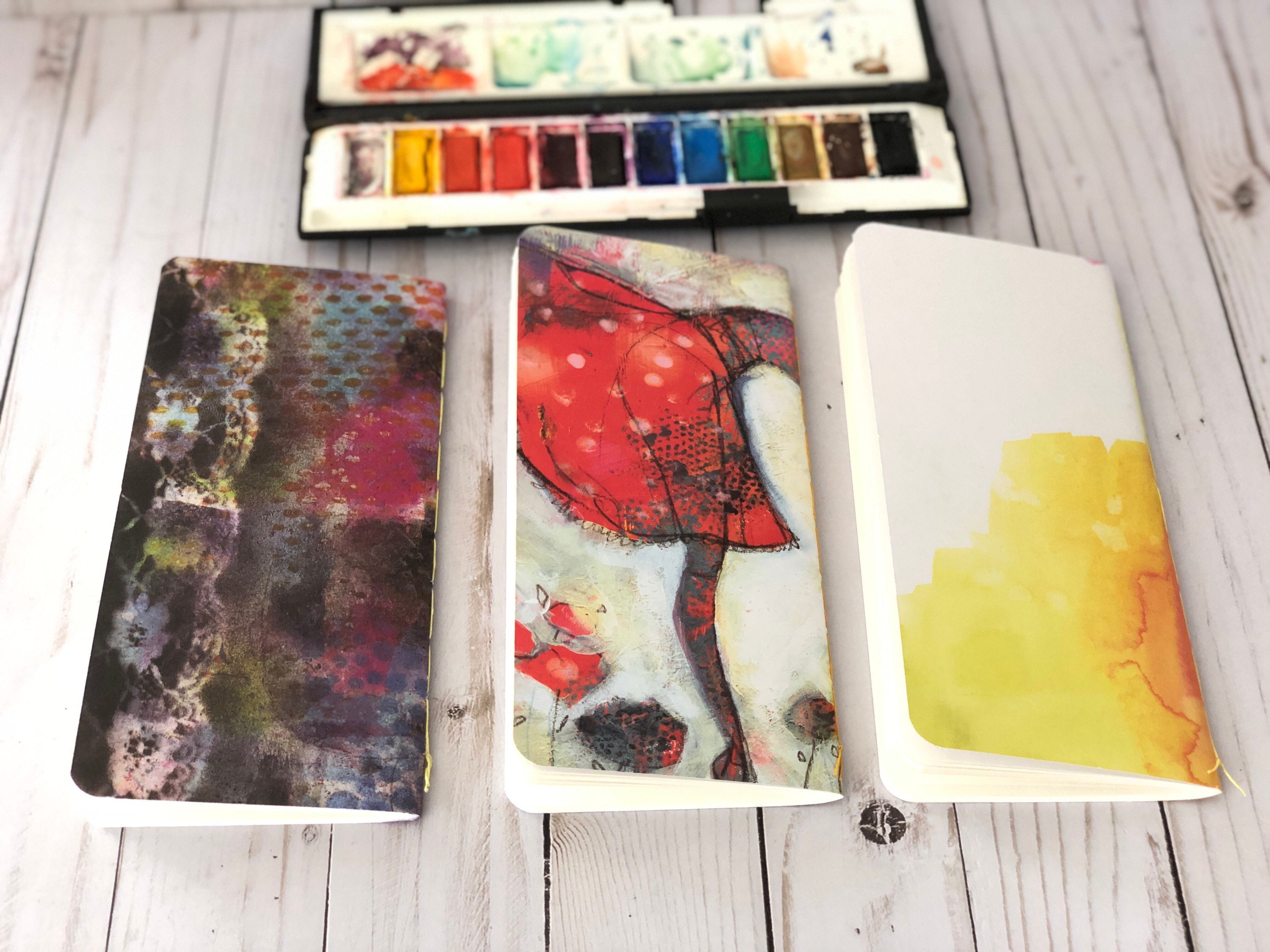 Set of 3 Watercolor Journals Sketchbooks Travelers Notebook Etsy