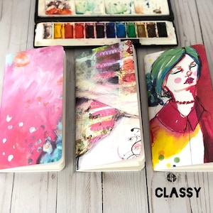 Watercolor Journal Bundle, Travelers Notebook Refill Inserts, Pocket Sketchbook Gift for artist, Happy Journals for Women, Drawing notebooks