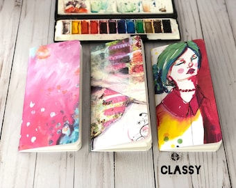 Watercolor Journal Bundle, Travelers Notebook Refill Inserts, Pocket Sketchbook Gift for artist, Happy Journals for Women, Drawing notebooks