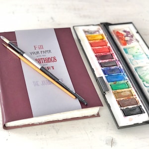 Watercolor Journal Sketchbook with 140lb Cotton Fine Arts Paper Fabriano Artistico & PL Leather Cover, Softcover Travel Journal Artist Gift image 10