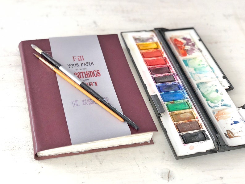 Watercolor Journal Sketchbook with 140lb Cotton Fine Arts Paper Fabriano Artistico & PL Leather Cover, Softcover Travel Journal Artist Gift image 10