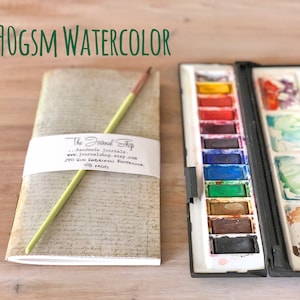 Watercolor Journal with Pockets and Journaling Cards, Travelers notebook insert refill with 90lb watercolor paper, Office Gift for artist