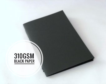 A5 Black Sketchbook Drawing Notebook with 310gsm Black Paper, Cahier Insert Refill, Pocket Black Booklet for White Charcoal, Chalk, Gel Pen