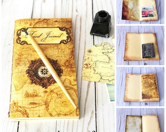 Pocket Travel Journal Notebook, Junk Journal Scrapbook, Vintage Map Travel Diary, Travelogue Notebook, TN refill insert, Gift for traveller