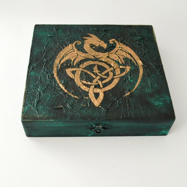 Celtic Dragon Box, Fantasy Lover Gift for Game Master, Wiccan Pagan Treasure Box, RPG Storage Case, Medieval Photo Memory box