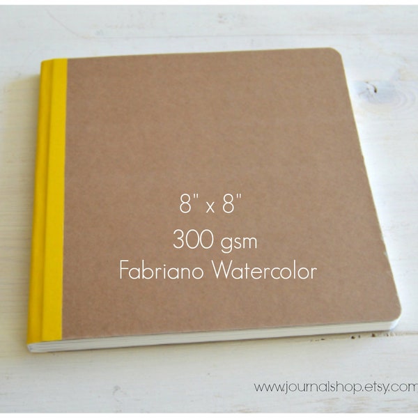 Square watercolor drawing notebook,  artist blank sketchbook journal book  8" x 8"  with  300 gsm Fabriano cold pressed watercolor paper