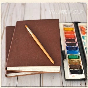 Watercolor Journal Sketchbook with 140lb Cotton Fine Arts Paper Fabriano Artistico & PL Leather Cover, Softcover Travel Journal Artist Gift Brown