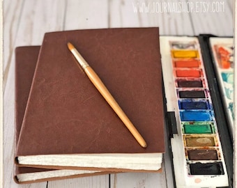 Watercolor Journal Sketchbook with 140lb Cotton Fine Arts Paper Fabriano Artistico & PL Leather Cover, Softcover Travel Journal Artist Gift