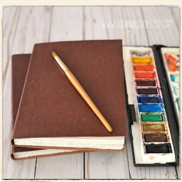 Watercolor Journal Sketchbook with 140lb Cotton Fine Arts Paper Fabriano Artistico & PL Leather Cover, Softcover Travel Journal Artist Gift