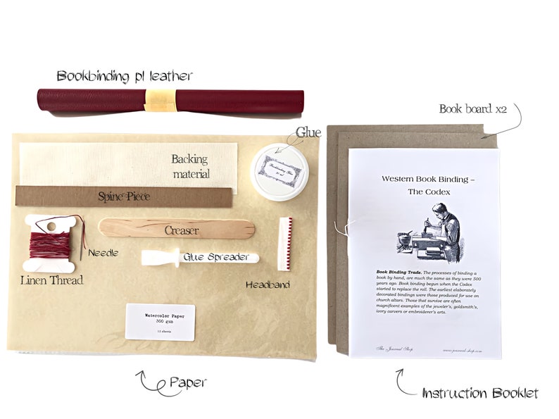 DIY bookbinding kit to make your own journal book diary with instructions of binding, Make your Book kit, Book Binding Supplies kit image 4