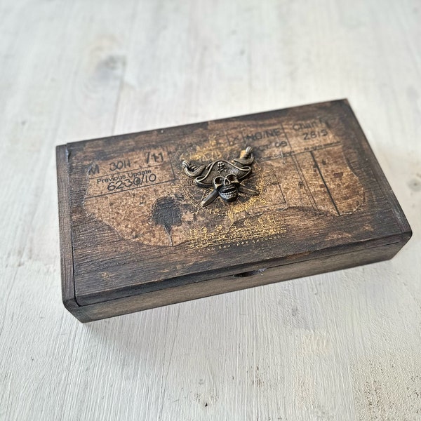 Boîte en bois de pirate, décoration de coffre au trésor, cadeau pour amoureux de la mer, bijoux, crayon, dés, rangement, souvenir, cadeau nautique pour capitaine