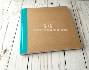 Caderno de desenho quadrado com técnica mista, presente de arte com papel para aquarela Fabriano de 140 libras (300 g/m²) - escolha o tamanho, presente para artista ilustrador