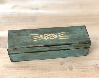 Wooden Pencil Case Office Decor, Celtic Knot Decorative Jewel Box, DnD Dice Storage Box Gift, Trinket Case Memory Box Table top Gift for Him