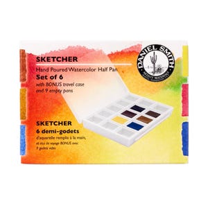 Daniel Smith Watercolor Sketchers Half Pans Travel set, Beginners Primary Set of 6 Professional Paint godets, Urban Sketcher Gift for Artist