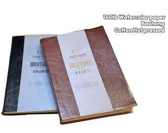 Watercolor Journal Sketchbook with Baohong 140lbs Cotton Hot Pressed and PL Leather Cover, Travel Journal Gift, Gift for Artist Blank book