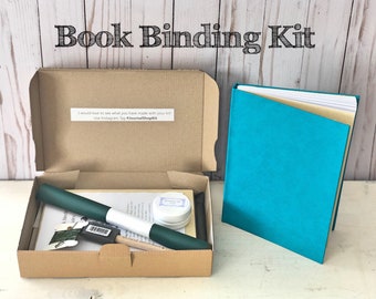 DIY book, book binding kit , make my book kit, bind my journal kit, book kit with instructions & video, choice of 13 colors man made leather
