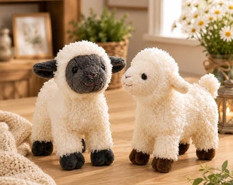 Black-Face White Lamb Plush Set, Soft Farm Animal Toy, Nursery Decor
