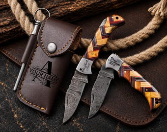 Custom Handmade Damascus Pocket Knife, Anniversary Gifts for him, Birthday gifts, Personalized gift, Gifts for husband, Groomsmen gifts