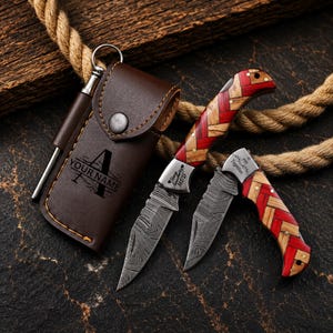 Personalized Handmade Damascus Pocket Knife, Groomsmen Gift, Anniversary Gift for him, Gifts for dad, Birthday Gift, Graduation gifts