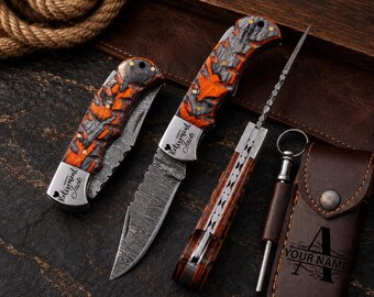Handmade Damascus pocket knife, folding knife, Anniversary Gift for him, Birthday gift, Personalized gift, Gifts for husband, Groomsmen gift